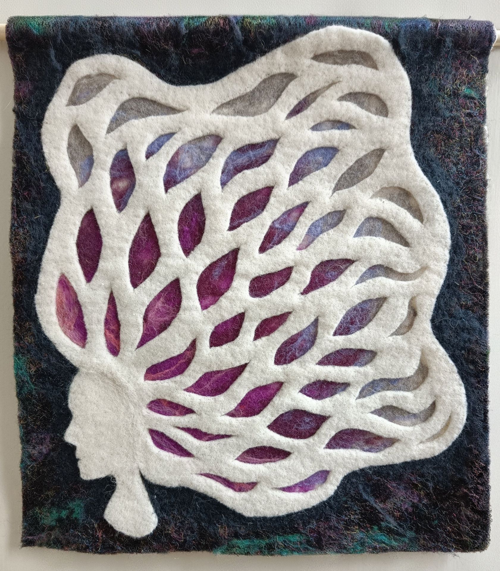 NOORA SAVOLAINEN Ajan aallot, 2025 Needle & wet felting Wool, viscose fibre 51 x 45 cm