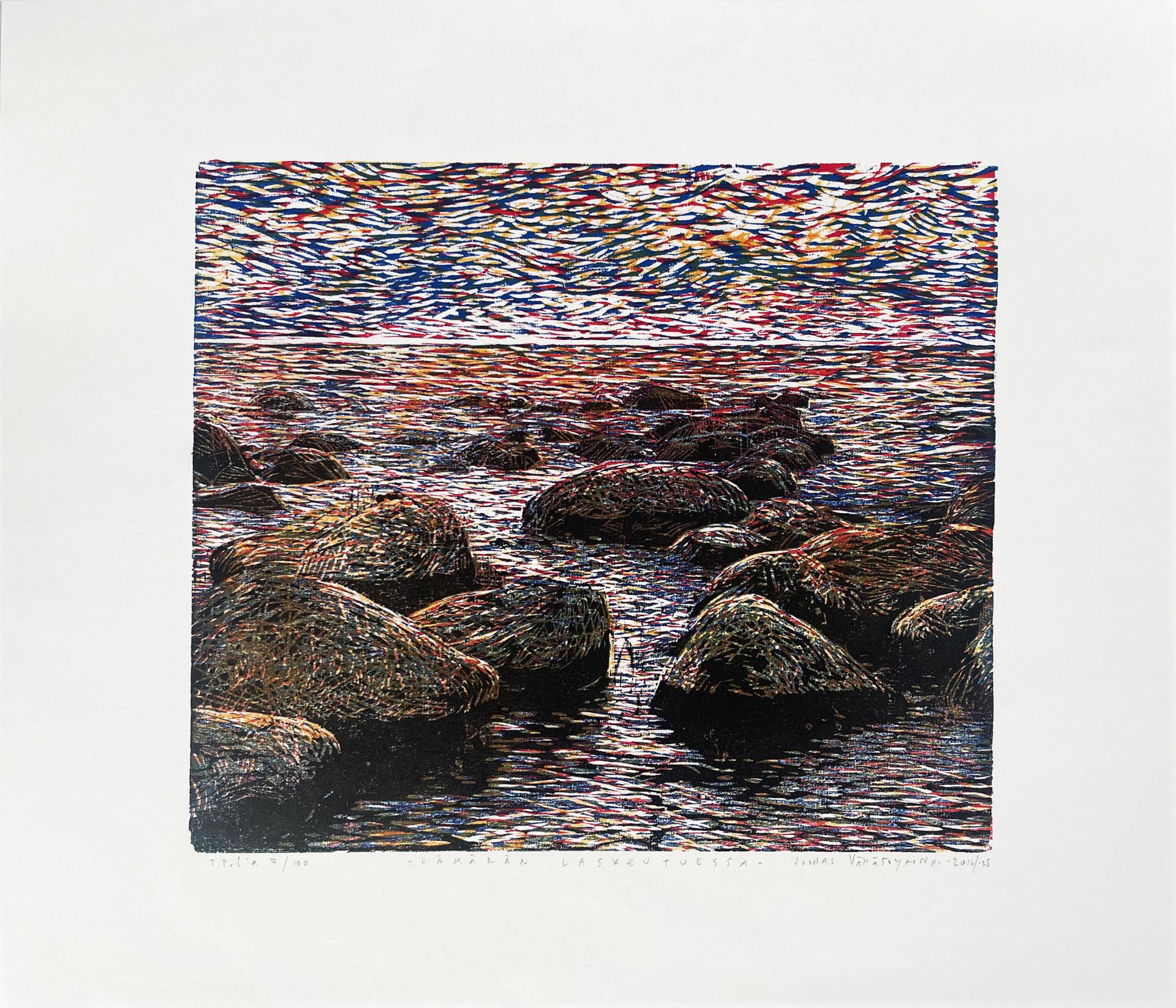JOONAS VÄHÄSÖYRINKI  Hämärän laskeutusessa, 2016 Puupiirros 34 x 40 cm