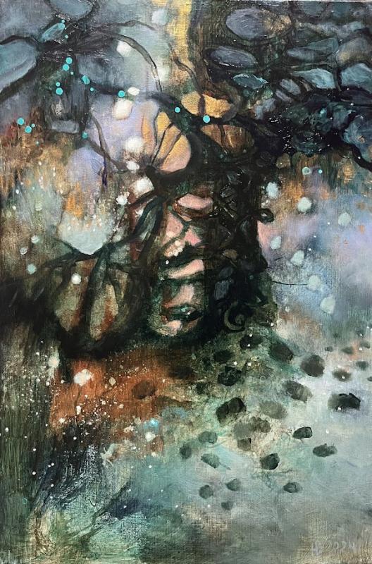 Hanne Bird, 2024, Ikivihreä- Evergreen, tempera ja öljy kankaalle, 60x40cm 