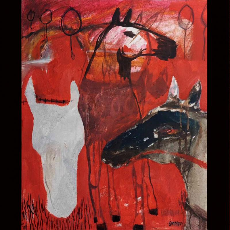 Satu-Maaria Mäkipuro, Vertaisryhmä, öljy kankaalle, 58x46cm, 2025