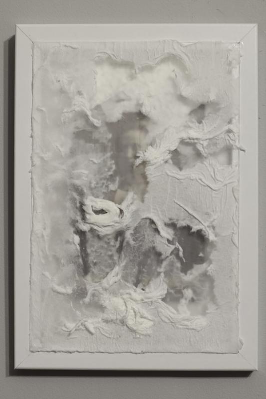'Preservation', del av projektet We Were Made for More, Mixed media (Carte de visite, trälim, näsdukar), 10x15