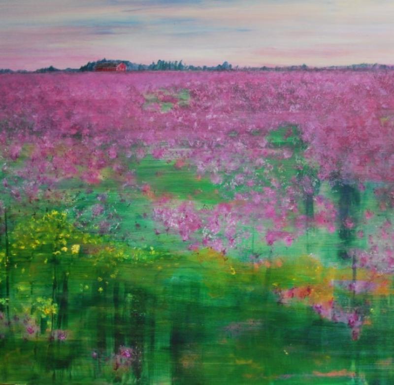 Anne Turkulainen, Maan äärellä, 2024, akryyli ja muste, 90 x 150 cm.