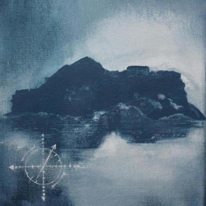 Anne Turkulainen, Yksinäisyyden saari, 2022, akryyli ja valkotussi, 22 x 27 cm.