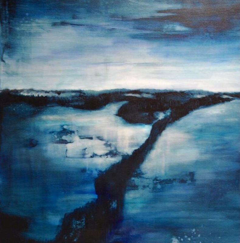 Anne Turkulainen, Lohtu, 2023, 100 x 150 cm, akryyli ja muste 