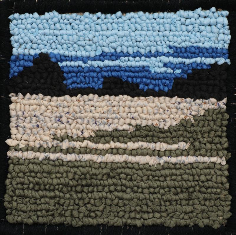 Sirpa Ojala, Maisema365-teoksesta, rug hooking, 20x20, 2023, Sirpa Ojala