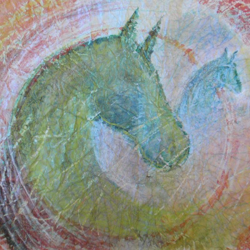 Lohikäärmehevonen, vesiväri ja vahaliitu rypistetylle paperille. 2014 , 60x 70cm