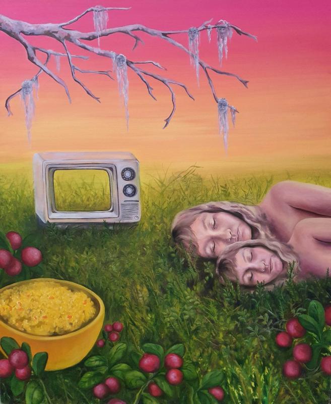 Senni Koskenvesa / Tästä eteenpäin syön vain puolukkaa / 120x90cm / öljyväri kankaalle /2022