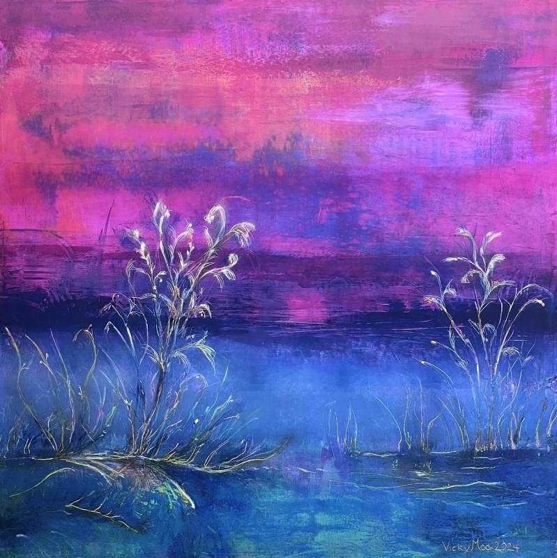 Vicky Maaranen, Myrsky saapuu majakkasaarelle, kylmävaha-öljyvärimaalaus, 60 cm X 60 cm, 2024, kuvaaja Vicky Maaranen 
