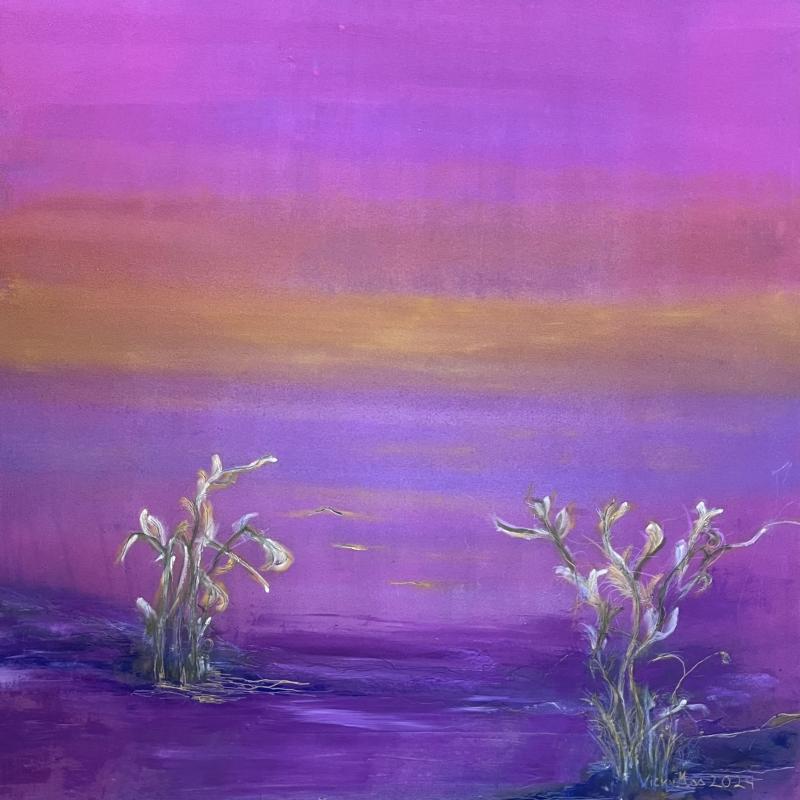 Vicky Maaranen, Ilta majakkasaarella, kylmävaha-öljyvärimaalaus, 60 cm X 60 cm, 2024, kuvaaja Vicky Maaranen 
