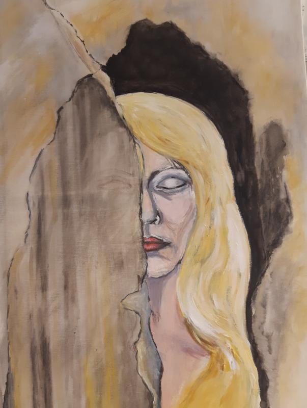 Kirsi Holsti, Behind, akryyli kankaalle, 50x70, 2024, kuvaaja Kirsi Holsti
