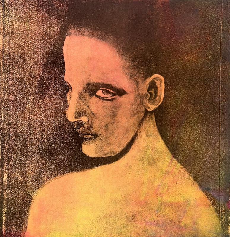 Olan takaa, monotypia 1/1, UV-hohtava, 42x42, kehystetty, 2024