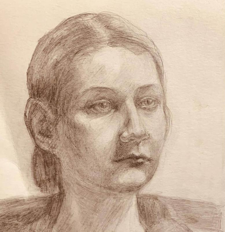 Lidia, 29x42 cm, hiilikynä, v. 2022. Marja Rosenberg