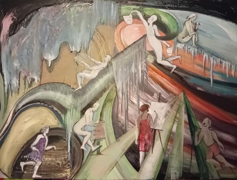 De sju konsterna, Blandteknink,80x60,2025