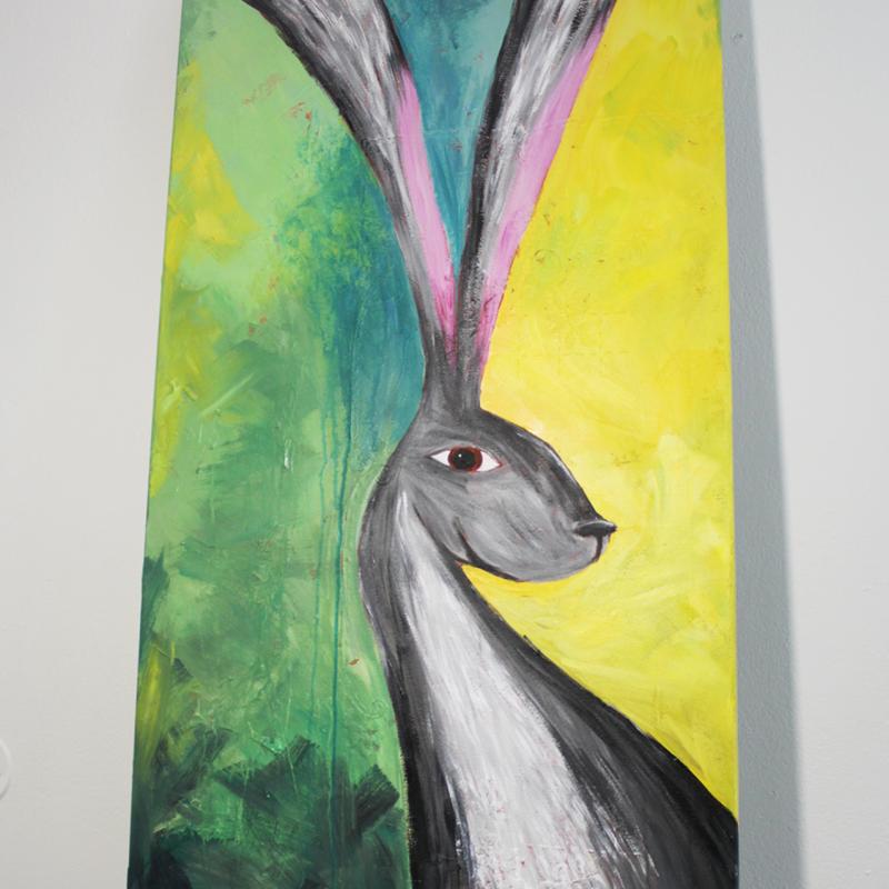 Jänis, akryylimaalaus, 80x120 cm
