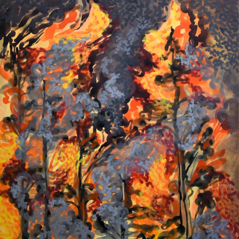 Petra Kaminen Mosher, Smoke and Fire 1, acrylic paint on canvas, 100 cm x 80 cm, 2023, Seija Leskelä