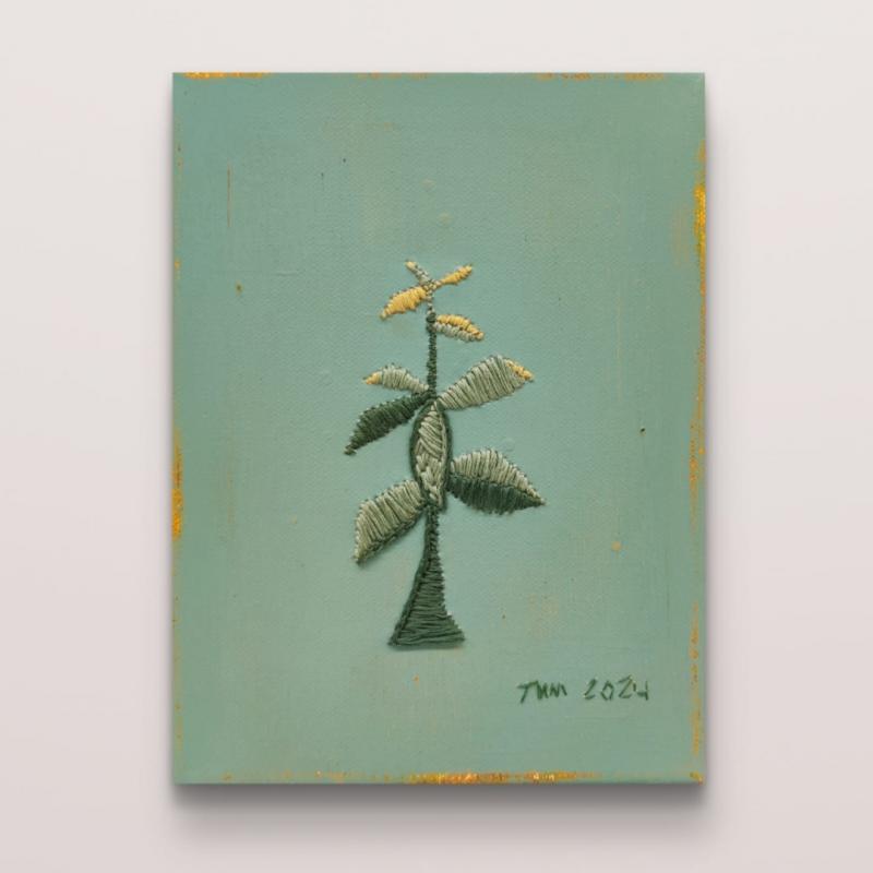Tiina Miettinen
Herkkä ja niin vahva, 2024
Kirjonta, akryylimaalaus ja hionta
24x18cm
Kuva: Tiina Miettinen