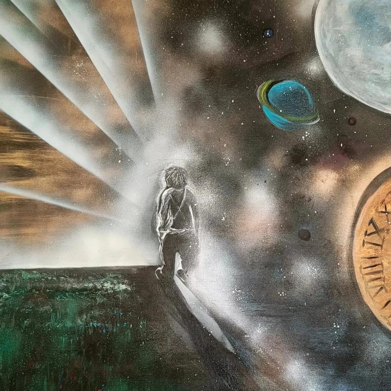 Saija Candelin: Aikamatkaaja, akryyli kankaalle 100 cm X 100 cm. 2024