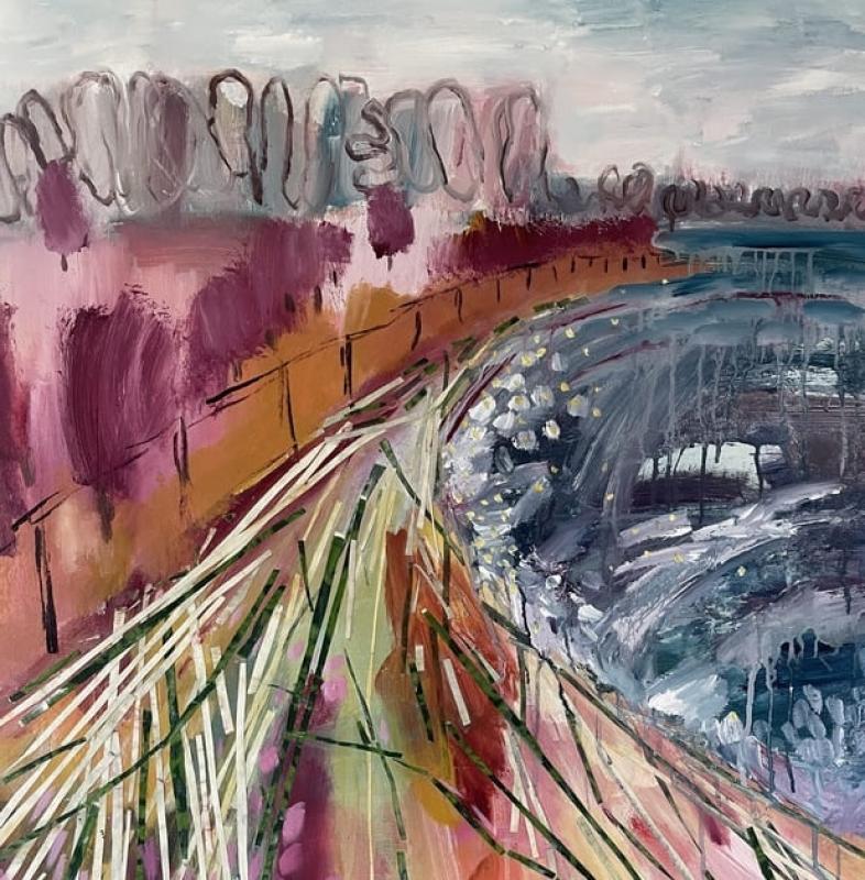 Rannan rytmi, sekatekniikka kankaalle, 100 cm x 80 cm