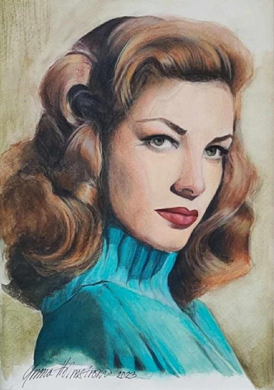 ACTRESS LAUREN BACALL  21x29 cm watercolur/colourpencils