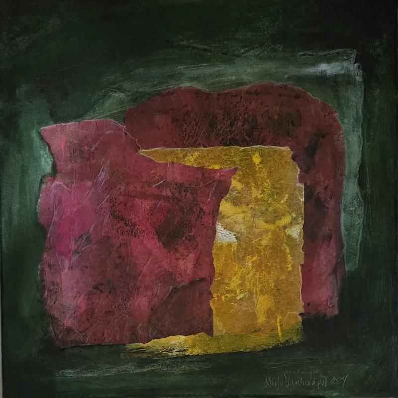 Autumn Leaves, paperi- akryylikollaasi kankaalle, 50x50 cm, 2024