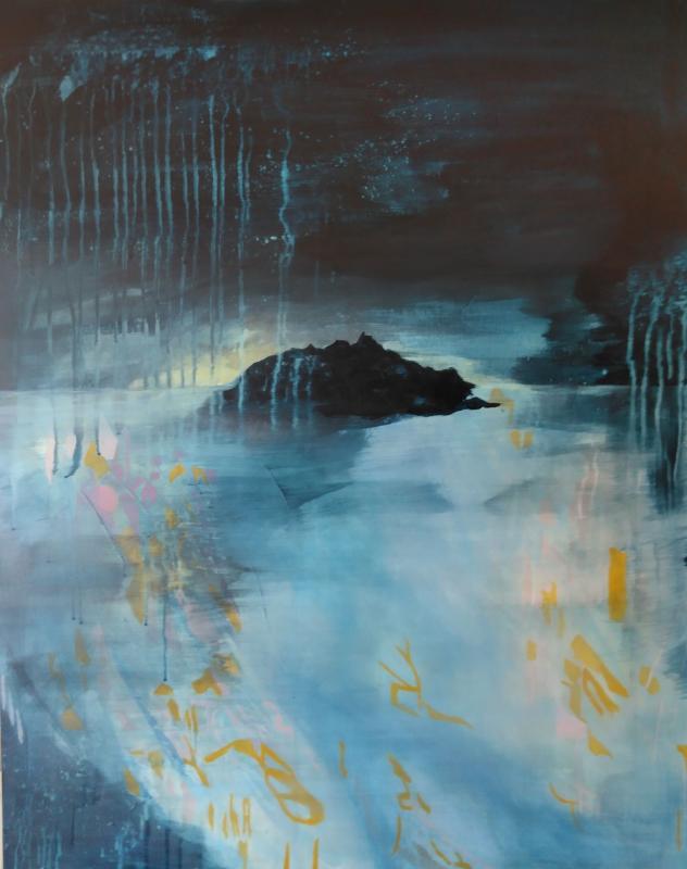 Meri laulaa, sekatekniikka, 80x100cm, 2024, Maarit K-L