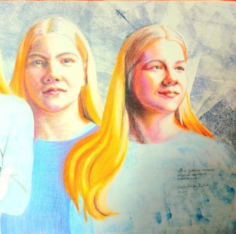 Sylvian muotokuva, matkalla maailmalle
Sekatekniikka, noin 50 x 70 cm, Hahnemühlen grafiikan paperi 2024
Vapaamissa tilauksissa mahtuu teokseen monta ilmettä ja tunnetta muotokuvattavasta.