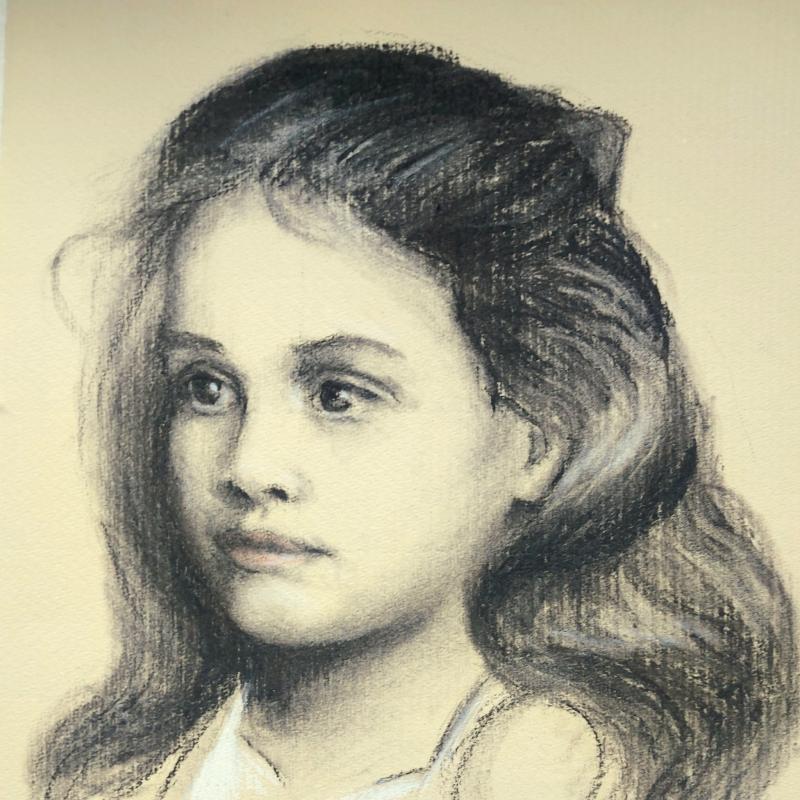 Tyttö, hiili Fabrianon roma-paperille, 20 cm x 30 cm, 2024