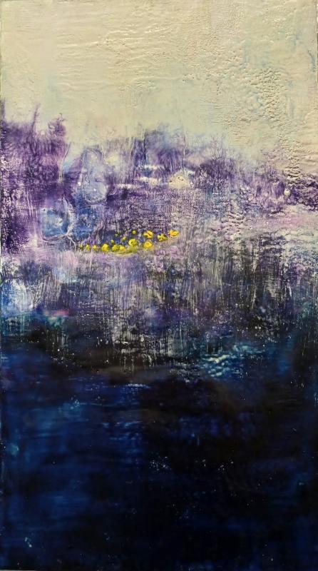 Sari-Aino Tolonen,Matkalla, 80x45cm,encaustic vanerille,2025, Kuvaaja Sari-Aino Tolonen