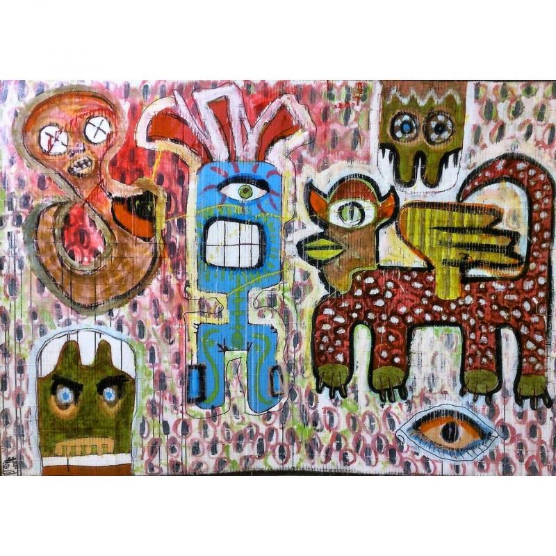 Nasty Xmas - (acrylic and pastels on bamboo carpet)