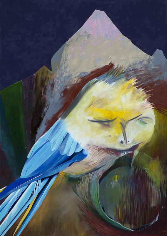 Mikko Ängeslevä / Lintu tuo/ öljy kankaalle / 154 x 110 cm / 2024 / kuvaaja: Mikko Ängeslevä