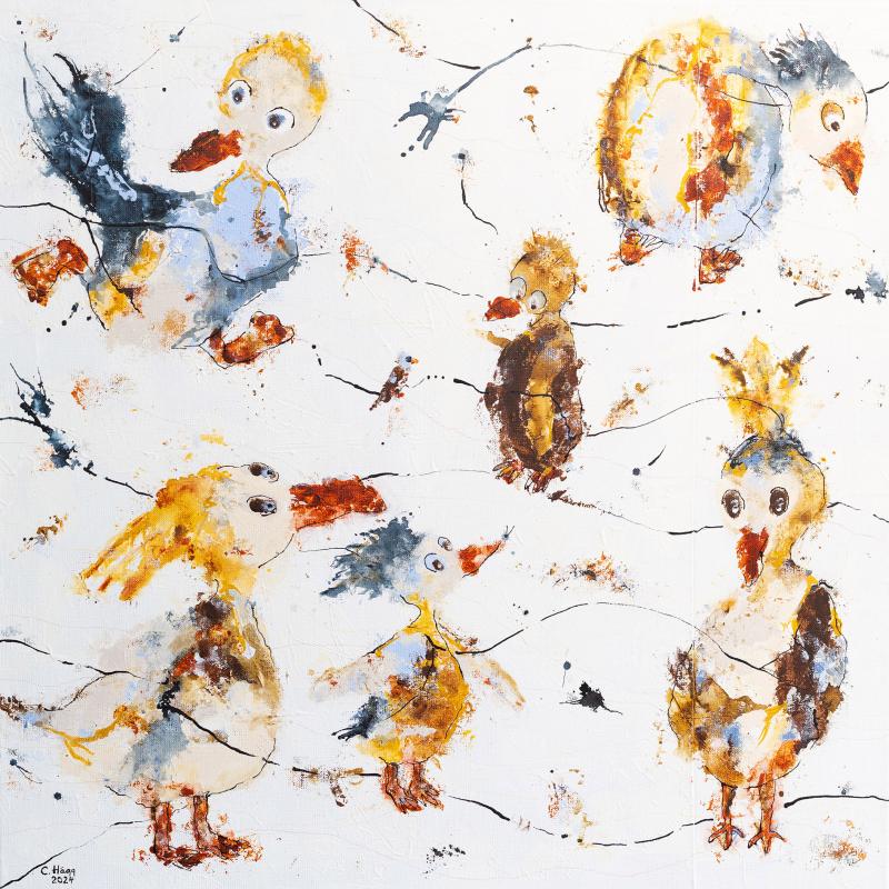Carola Hägg, Hialösa kraxare, mixed media på tyg, 80x80 cm, 2024, fotograf Anette Sundström