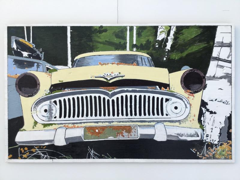 Owe Åsvik  Car wreck I 50x83 cm olja på faner 2025.