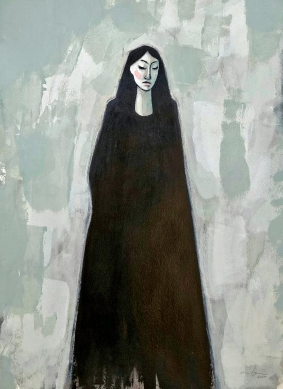 Olga, akryyli paperille, 70x50 cm, 2024