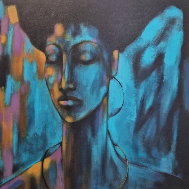 Rengastettu I, akryyli pellavalle, 130x110 cm, 2023