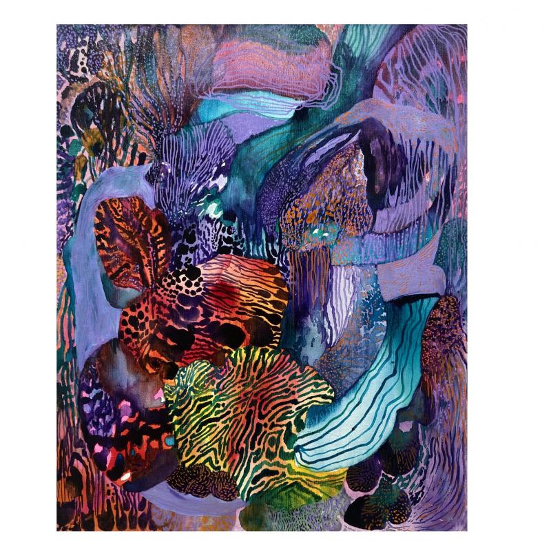 Lila hjärta, Akvarell och akryl på duk, målning, 38 x 46 cm / Purppura sydän, Vesiväri ja akryyli kankaalle, maalaus, 38 x 46 