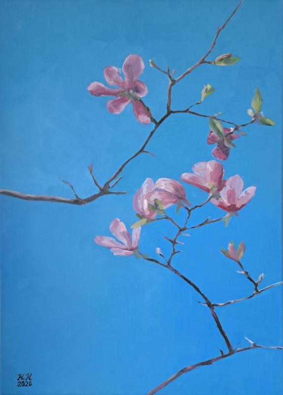 Helena Helisten, Keväällä taivas oli sininen I,  öljyväri kankaalle, 70 x 50 cm, 2020