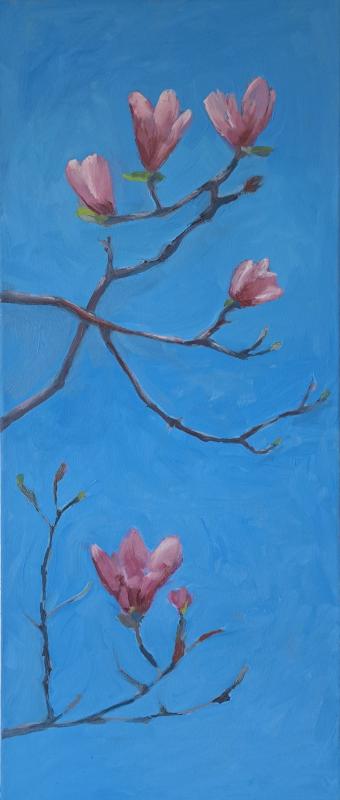 Helena Helisten, Keväällä taivas oli sininen II,  öljyväri kankaalle, 70 x 30 cm, 2020