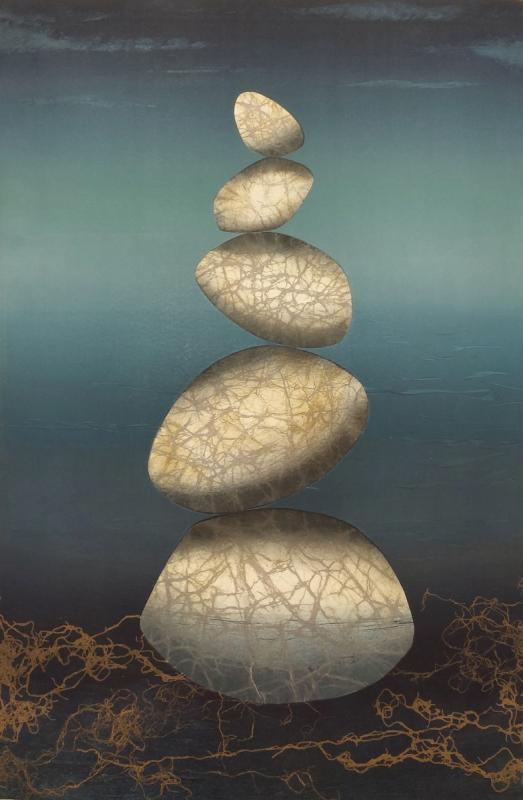 Susanna Suikkari, Sarjasta: Hiljainen meri /Tyst hav/Silent sea/ kartonkigrafiikka-väritelaus/ TetraPack printing, roller technique, 76x53, 2024