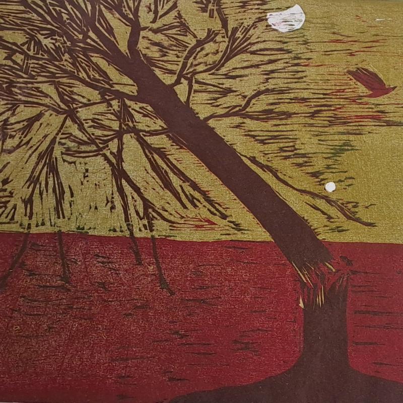 Kotipuu kaatuu, puupiirros, 45cm x 30 cm