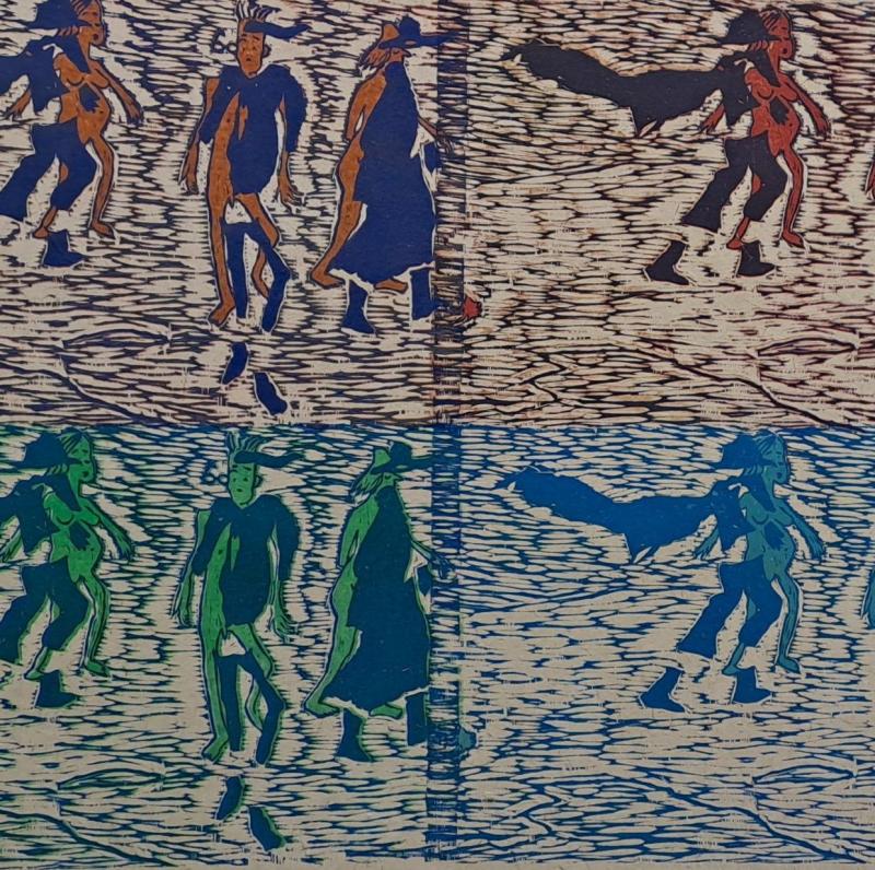 Tuulinen iltapäivä, puupiirros, 80cm x 60 cm