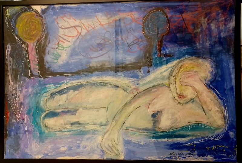 Suvi Laine-Karsten, Lepäävä nainen  vv.2012, 
sekatekniikka, kehystetty 100x70cm, kuvaus taiteilijan oma