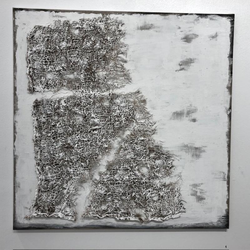 Sillan vieressä, 100x100 cm, sekataekniikka pellavakankaalle