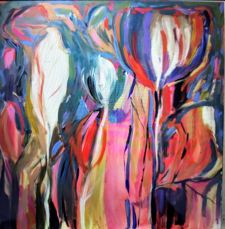 Hyvän kukkia 100x100x4 cm  akryyli kankaalle 2024