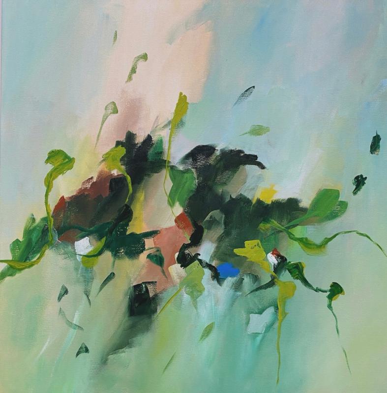 Anu Eskelin, Lucky Friendship, akryyli kankaalle 2023, koko 100 x 100 cm, kuva Anu Eskelin