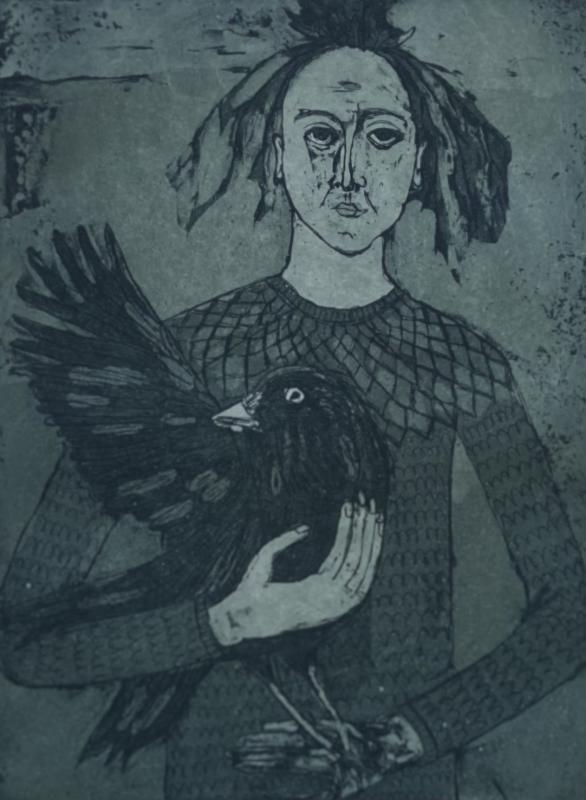 Ulla Nikkanen, " Suru", akvatinta, kovapohja, laatan koko 15x20cm, 2024, kuvaaja Ulla Nikkanen