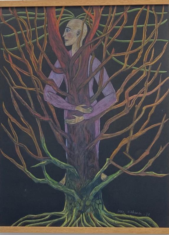 Ulla Nikkanen, "Metsänpeitto", puuväripiirros, 50x70cm, 2024, kuvaaja Ulla Nikkanen