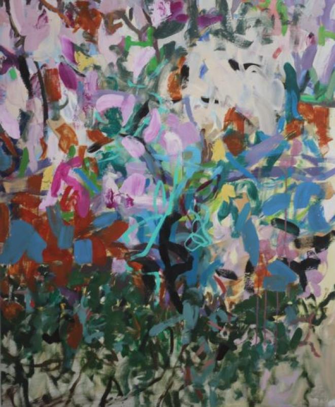 "Magnolia ja muratti", 2021, öljyväri kankaalle, 100x90