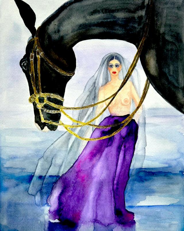 Golden chains. Tyg/Kangas/Canvas. Akvarell/Akvarelli/Aquarelle. 29,7 × 42 cm (A3)