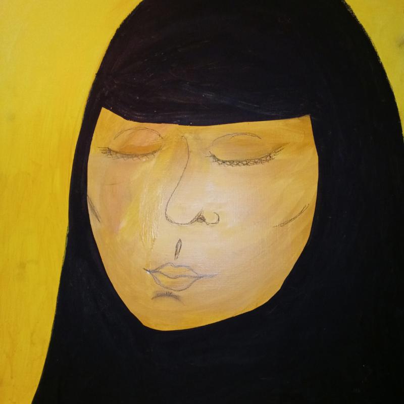 Suvi-Elina Vihersalo: Rauha, Fred, Peace, 2025, 120 cm x 60 cm, sekatekniikka mdf- levylle, mixed media on board.
