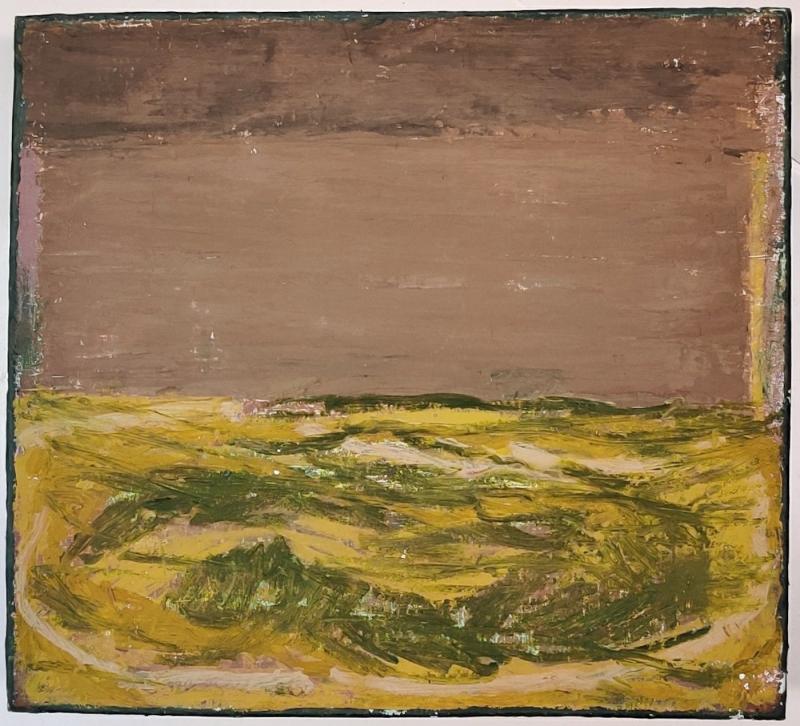 Inkeri Halme:  Mutainen taivas, öljypastelli liitupohjalle, 27 cm x 30 cm, 2024, kuvaaja: Inkeri Halme